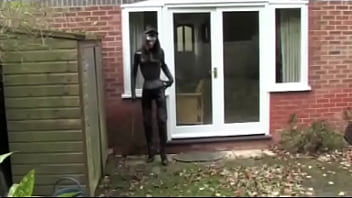 Shemale smoking catsuit latex and leather pants